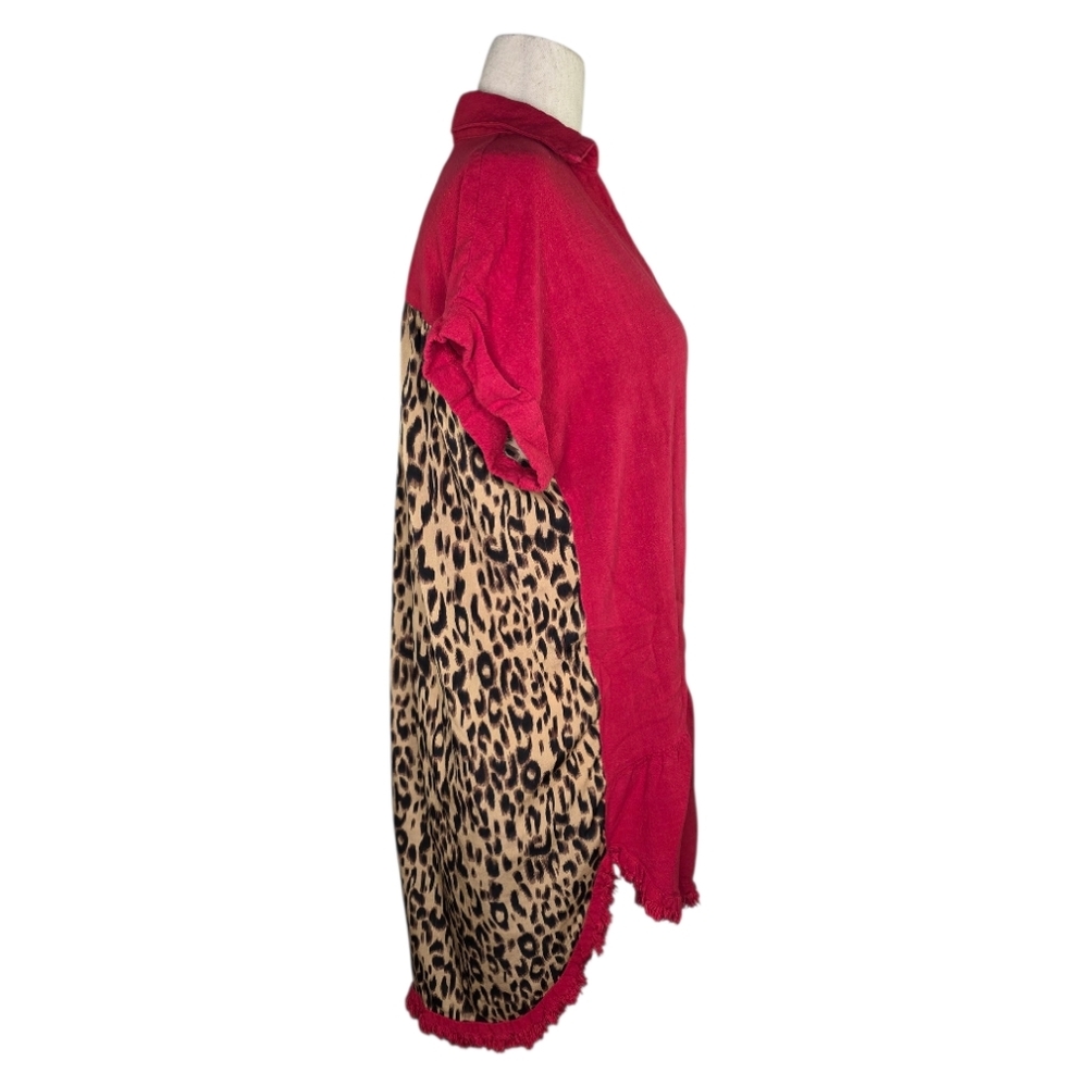 Umgee Red Linen Blend Button Front Tunic Dress Le… - image 2